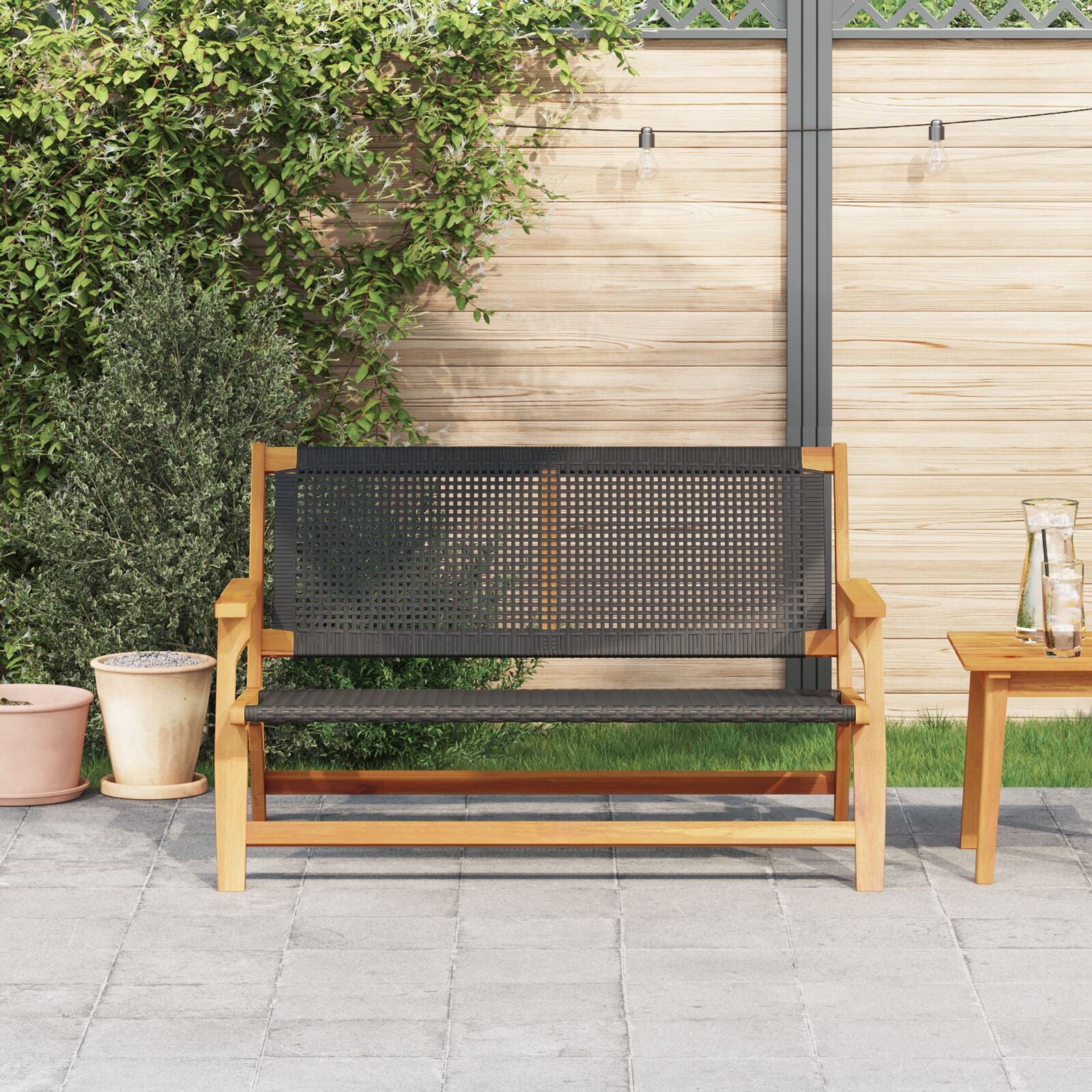 Tuin 122X76X73,5 Cm Massief Acaciahout Zwart Bank
