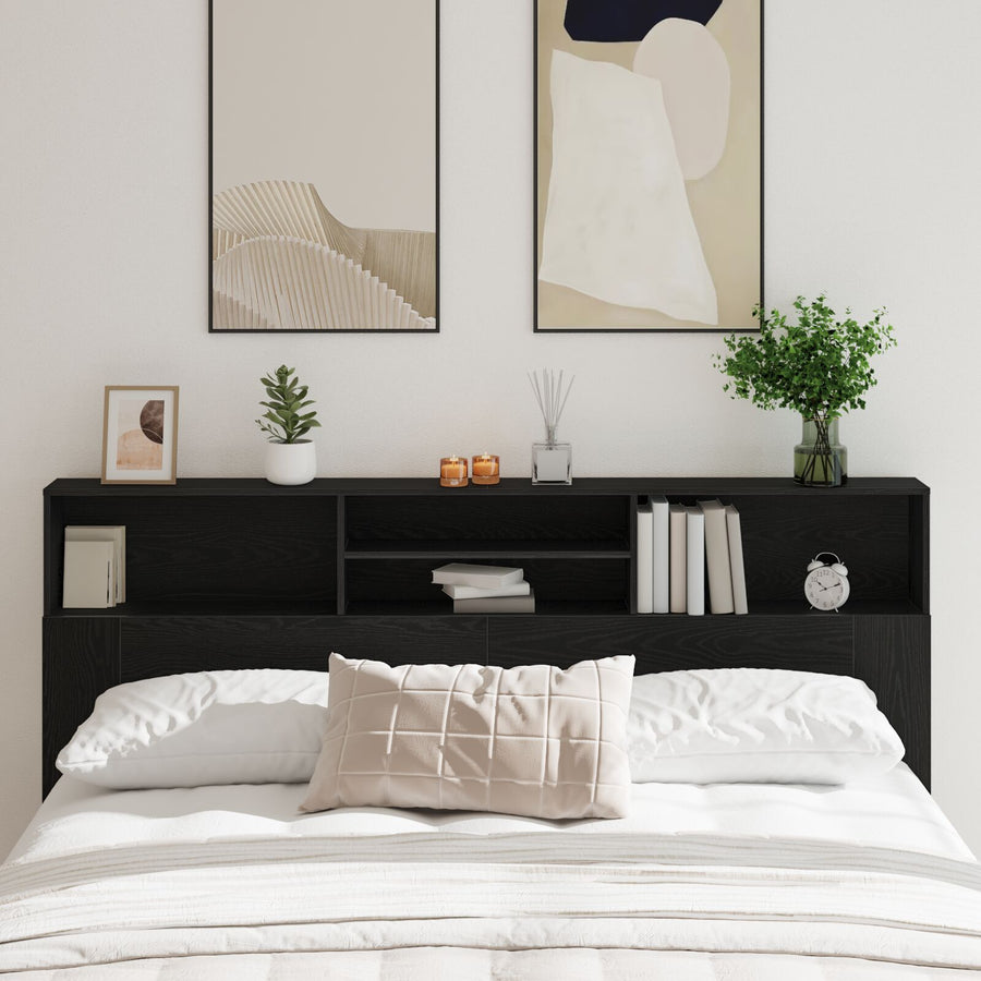 Zwarte Eiken Hooofdboardkast, 200X19X103.5 Cm, Bewerkt Hout