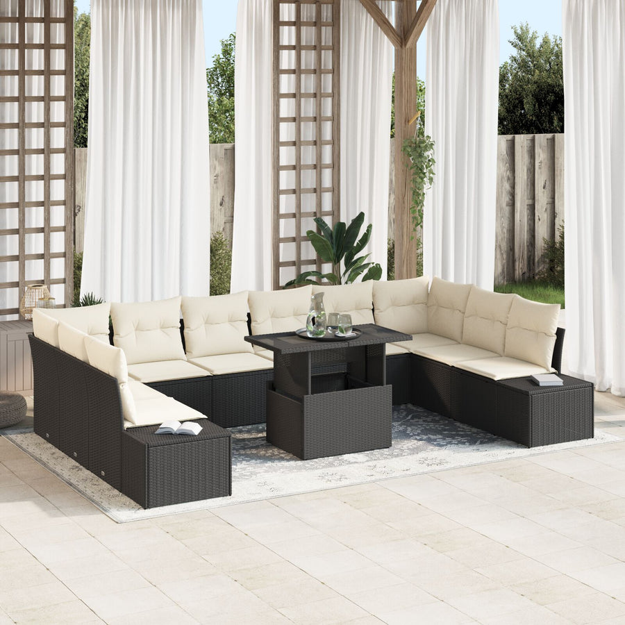Tuinsofa Set Set Van 11 Crème Kussens, Zwart Frame
