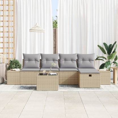6-Delige Tuin Sofa Set Met Kussens Beige Poly Rattan Wit