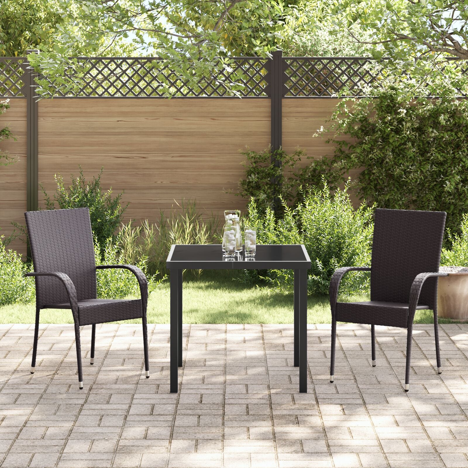 3-Persoons Tuin Eetset Bruin Poly Rattan