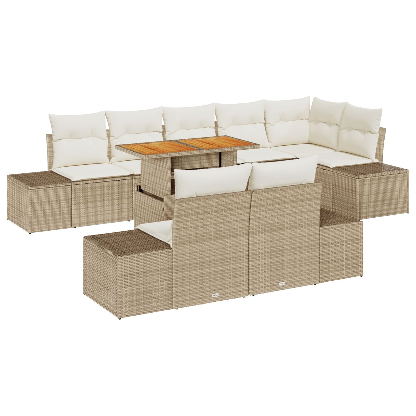 9-Delige Tuin Eetset Met Kussens Beige Poly Rattan Acacia