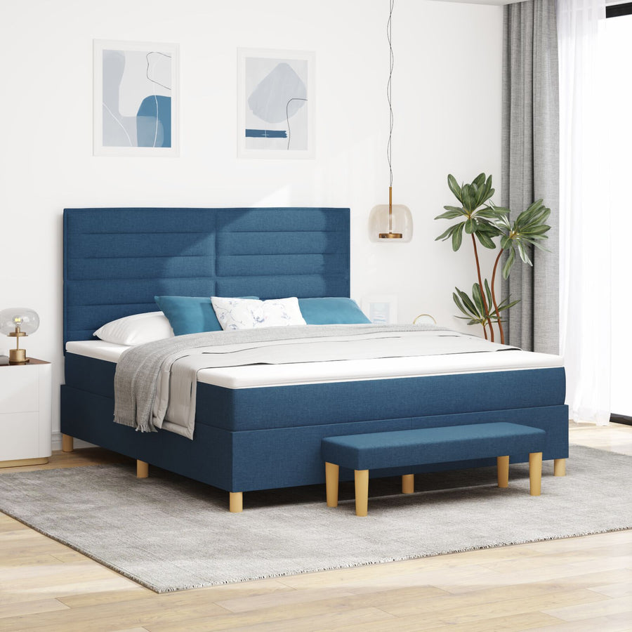 Boxspringbed Met Matras & Bank Blauw 180X200 Cm Stof Crème