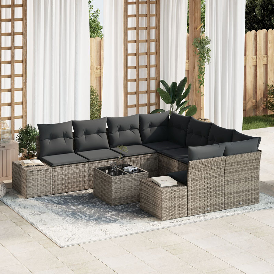 9-Delige Tuin Sofa Set Met Kussens Grijs Poly Rattan
