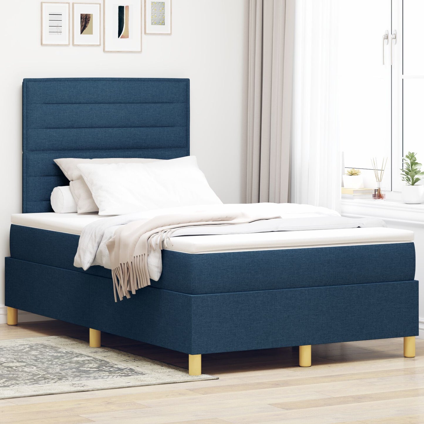 Boxspring Bed Met Matras Blauw 120X200 Cm Stof Blauw
