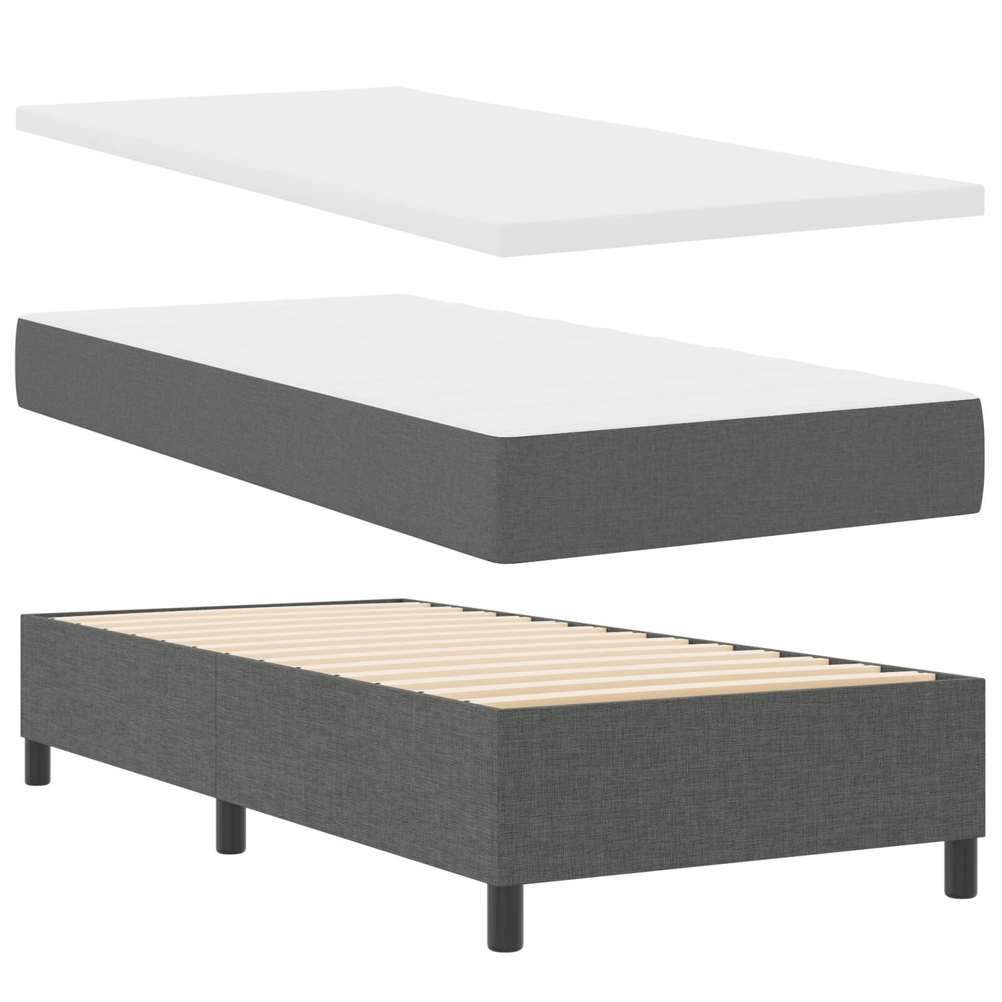 Boxspringbed Met Matras & Bank Stof Donkergrijs 90 x 200 cm Lijnen ontwerp