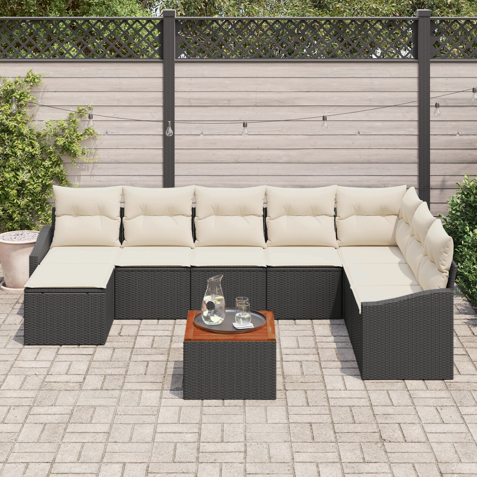 9 Delige Tuin Sofa Set Met Kussens Zwart Poly Rieten Acaciahout