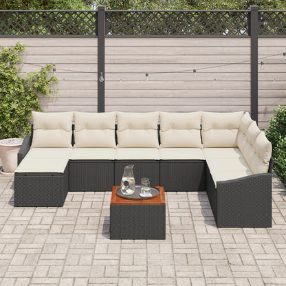 9 Delige Tuin Sofa Set Met Kussens Zwart Poly Rieten Acaciahout