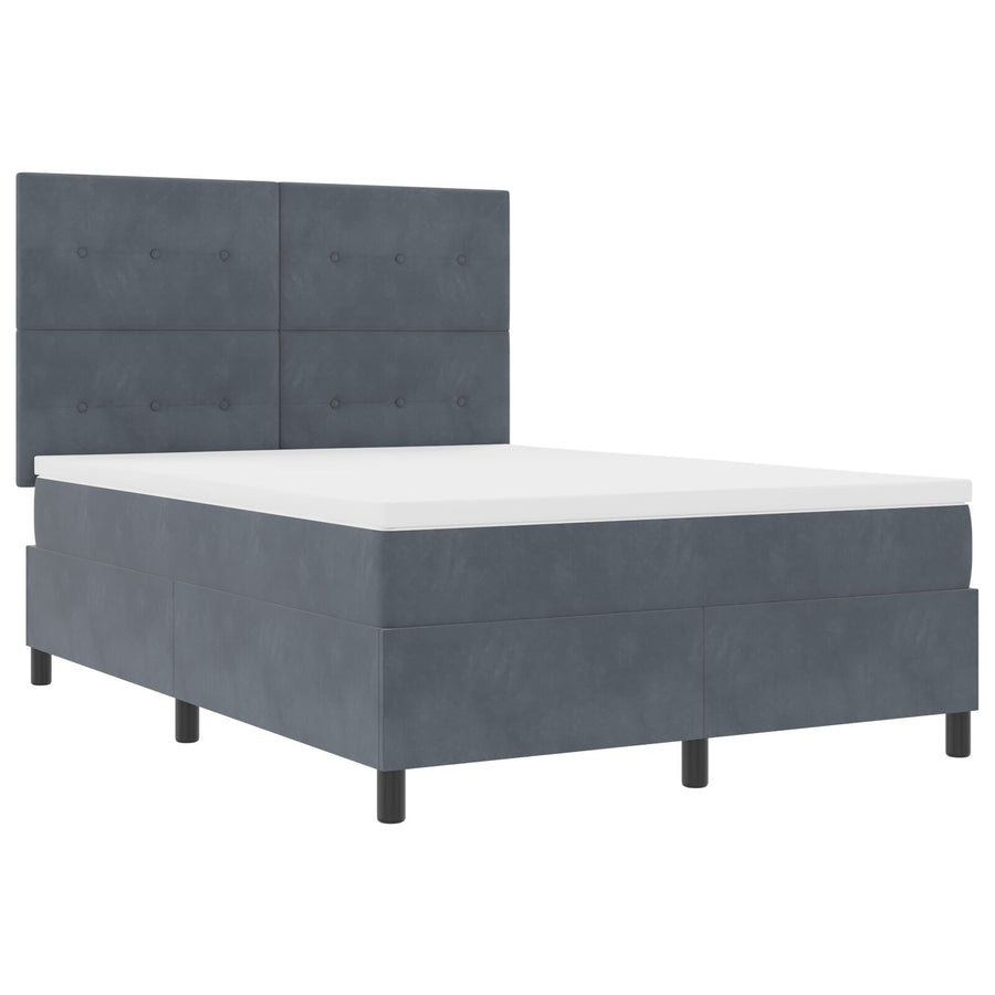 Boxspringbed Met Matras Donkergrijs 140X200 Cm Fluweel Blauw
