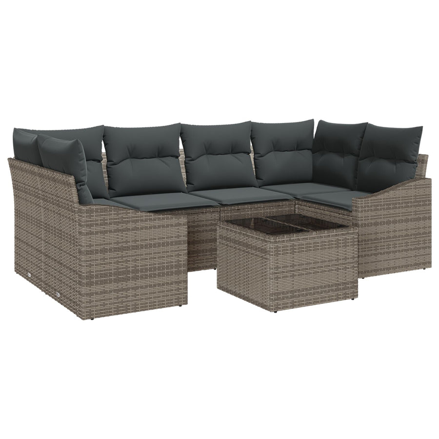 7-Delige Tuinsalonset Met Kussens Grijs Poly Rattan