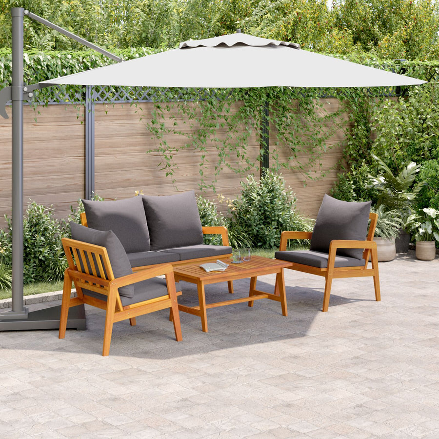 4-Delige Bistroset Met Kussens Van Massief Acaciahout Donkergrijs Bank + 2 stoelen + tafel