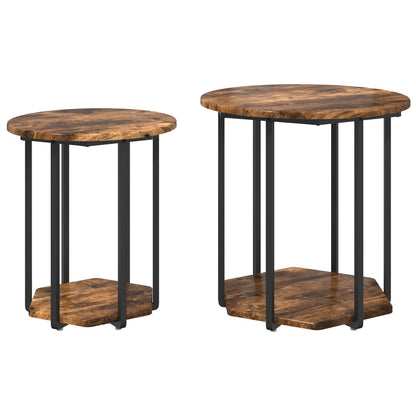 Bijzettafel 2 Stuks Geengineerd Hout En Metaal Gerookt eiken