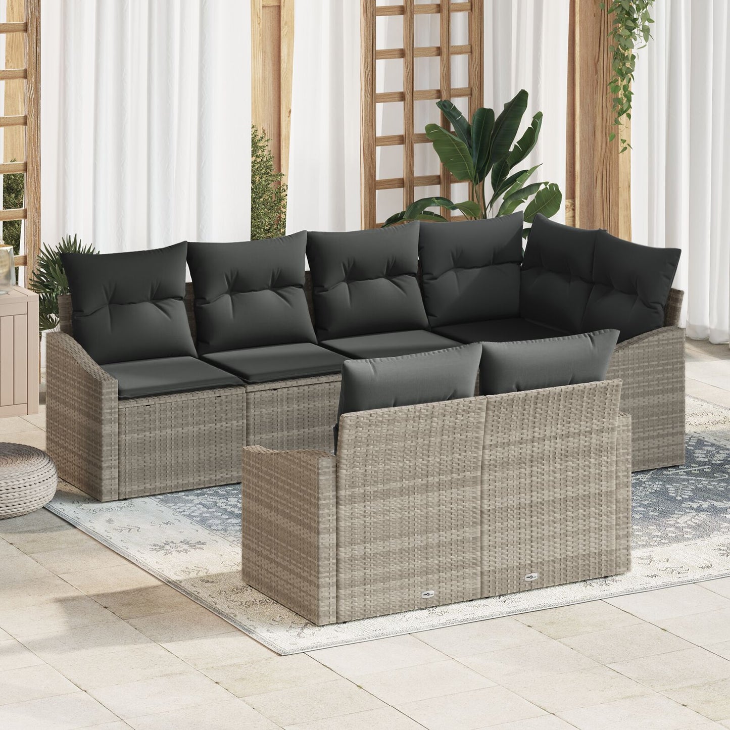 7-Delige Tuin Sofa Set Met Kussens Lichtgrijs Poly Rattan