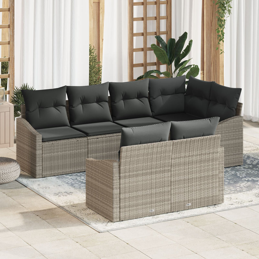 7-Delige Tuin Sofa Set Met Kussens Lichtgrijs Poly Rattan