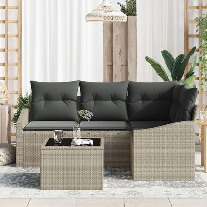 Tuin Sofa Set 5-Delige Set Beige, Donkergrijs Rattan, Polyester