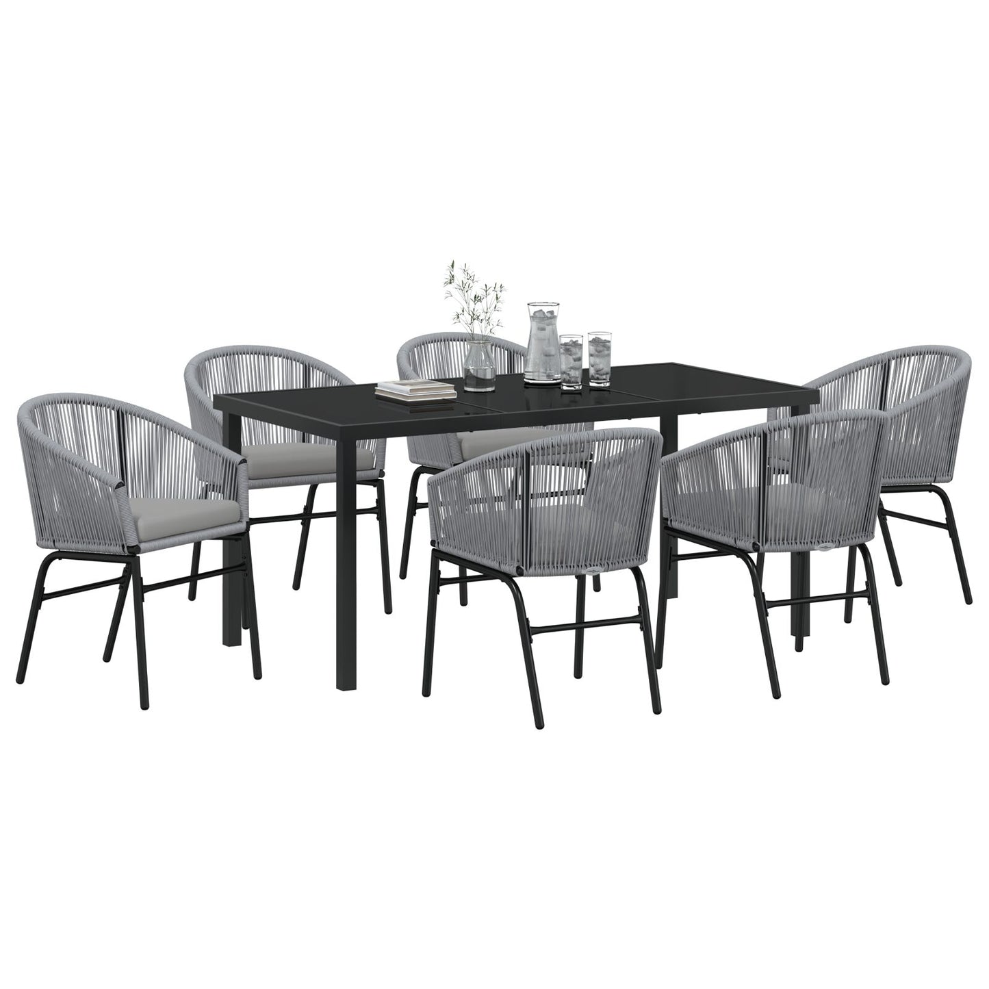 7-Delige Tuinset Grijs Poly Rattan