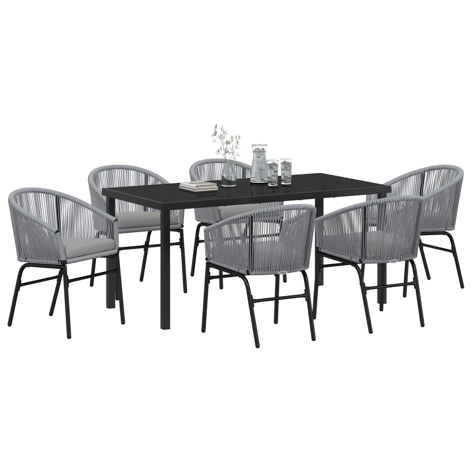 7-Delige Tuinset Grijs Poly Rattan