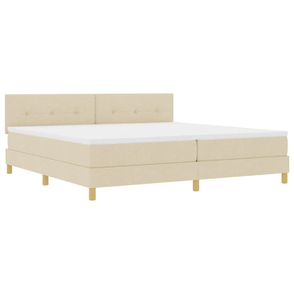 Boxspring Bed Met Matras Stof Crème 200 x 200 cm Knop gestoffeerd