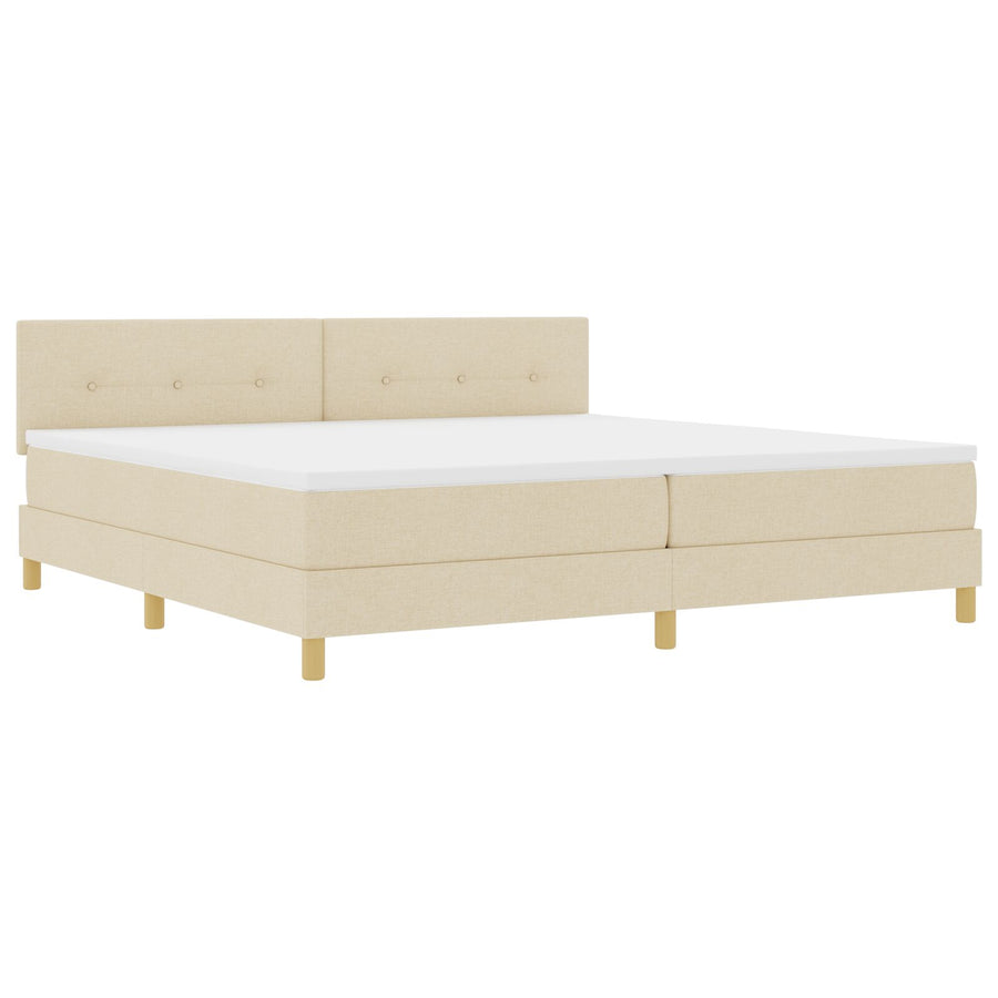 Boxspring Bed Met Matras Stof Crème 200 x 200 cm Knop gestoffeerd