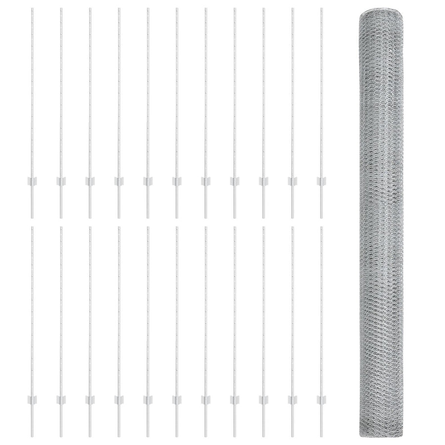 Hekpalen 22 Stuks U-Kanaal 140 Cm Gegalvaniseerd Staal,  Hexagonaal Hek 1,4X50 M Gegalvaniseerd Staal