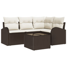 4-Delige Tuin Sofa Set Met Kussens Grijs Poly Rattan Bruin en crème met tafel