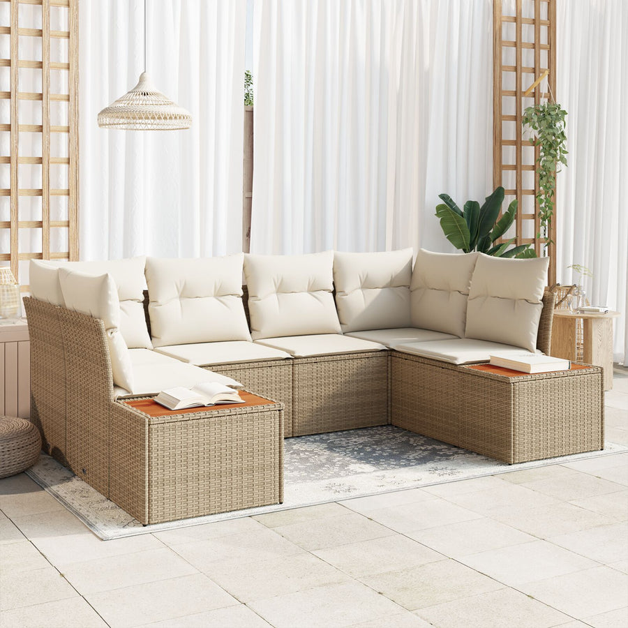 6-Delige Tuin Sofa Set Met Kussens Beige Poly Rattan Acacia