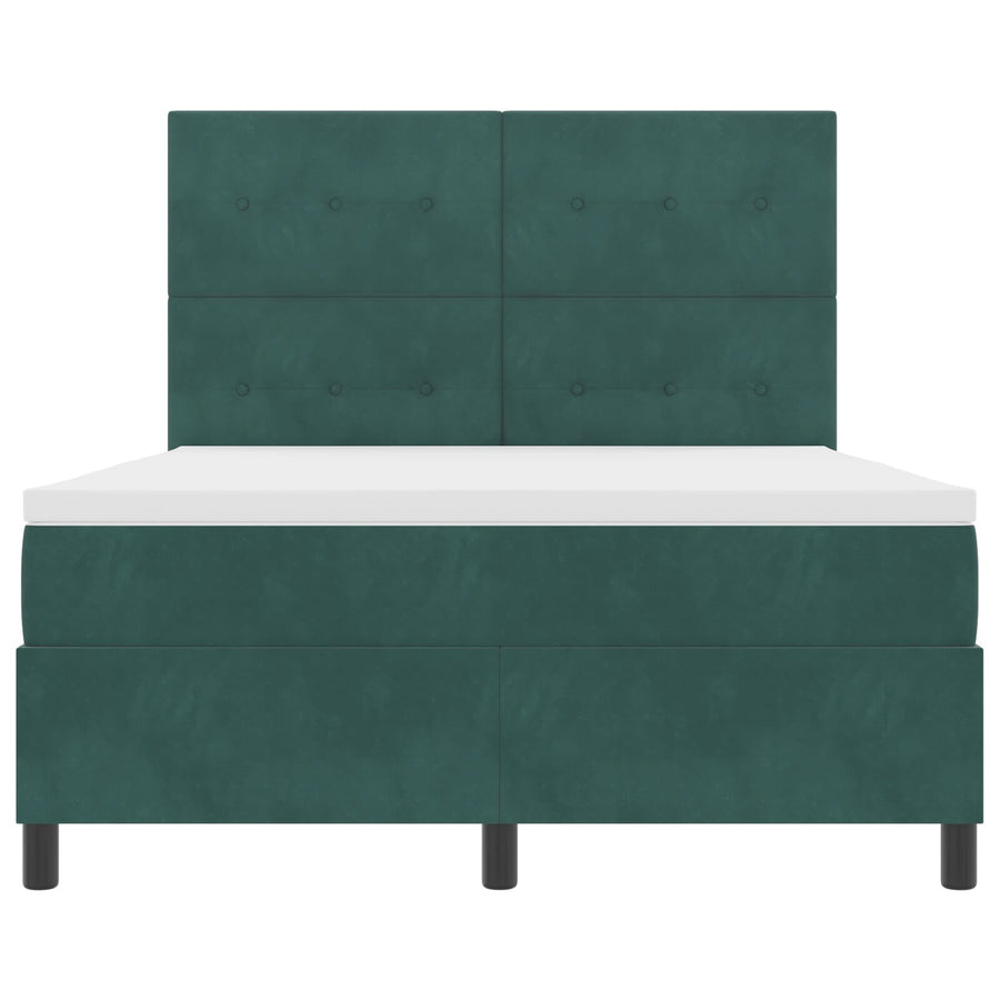 Boxspring Bed Met Matras Donkergroen 140X190 Cm Fluweel Blauw
