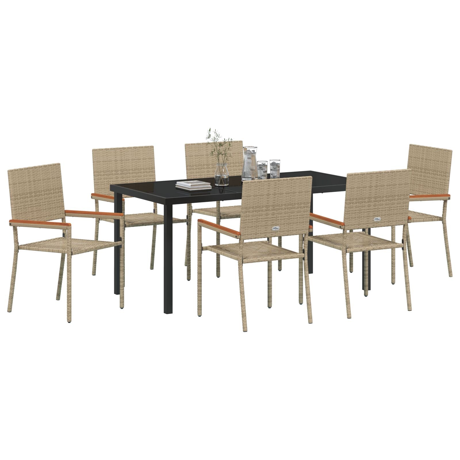 7 Delige Tuin Eetset Beige Poly Rattan