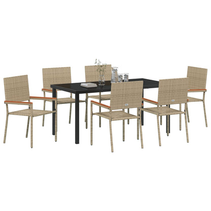 7 Delige Tuin Eetset Beige Poly Rattan