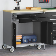 Werkbank met lade en wielen 75x45x85 cm staal zwart
