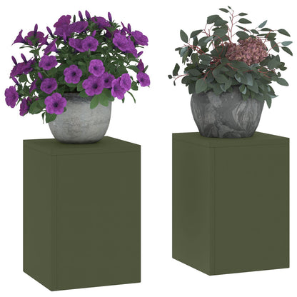Buiten Plantstands Pilar 2 Stuks 24X24X35 Cm Staal Olijfgroen 2x (35 cm)