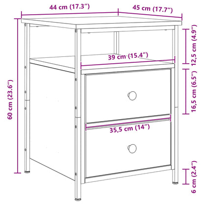 Nachtkastjes 2 Stuks Zwart Eiken 44X45X60 Cm Bewerkt Hout