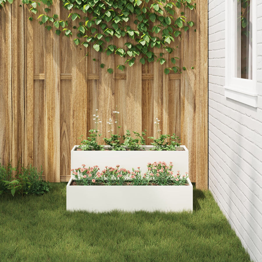 Tuin Planter 2-Tiering Te Staal 100 x 60 x 45 cm Wit