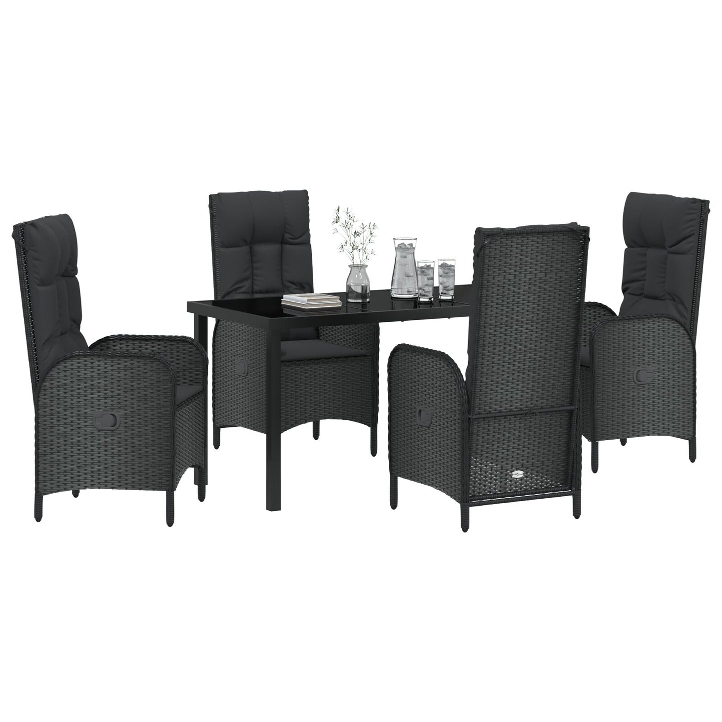 5-Delige Tuin Eetset Zwart Poly Rattan