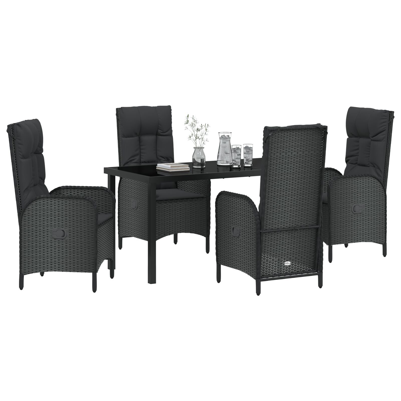 5-Delige Tuin Eetset Zwart Poly Rattan