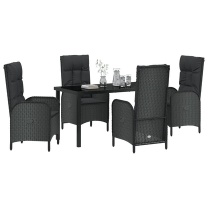 5-Delige Tuin Eetset Zwart Poly Rattan