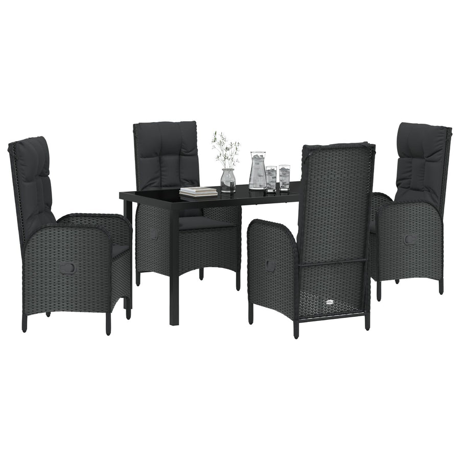 5-Delige Tuin Eetset Zwart Poly Rattan