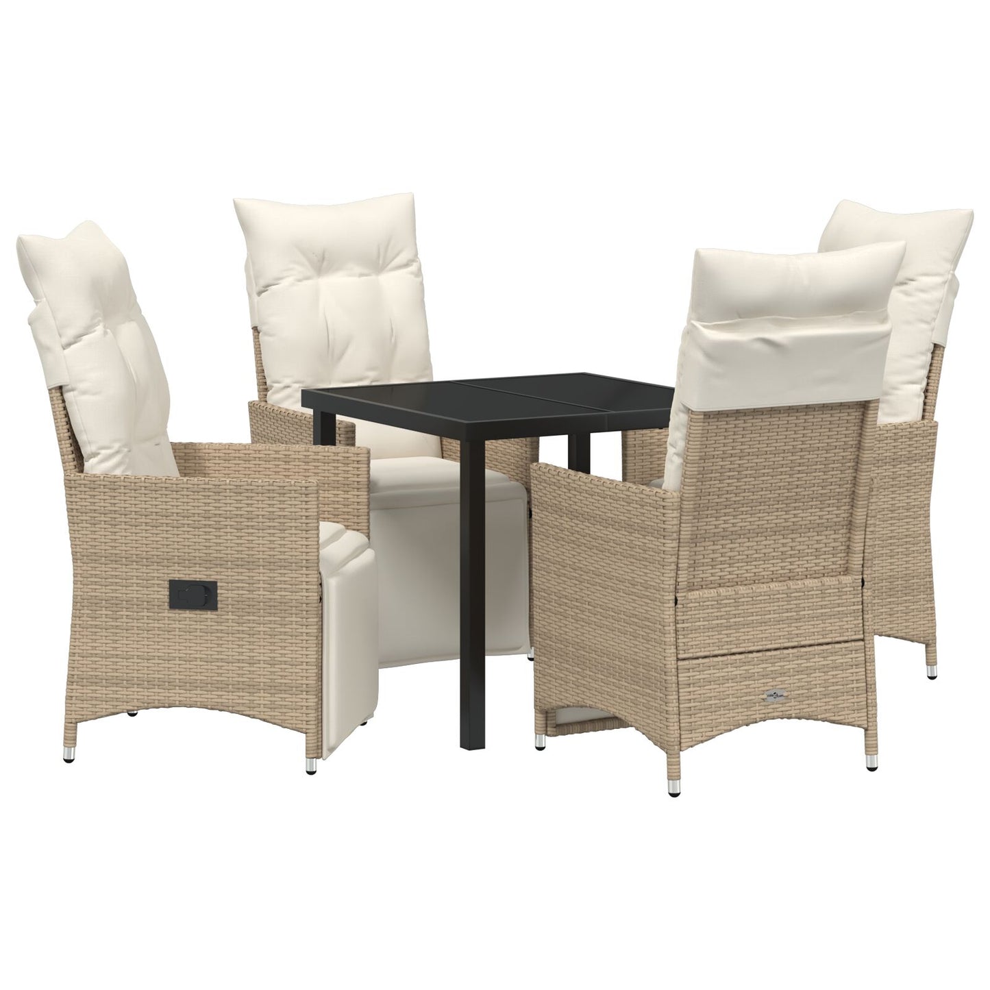 5-Delige Tuin Eetset Met Kussens Beige Poly Riet