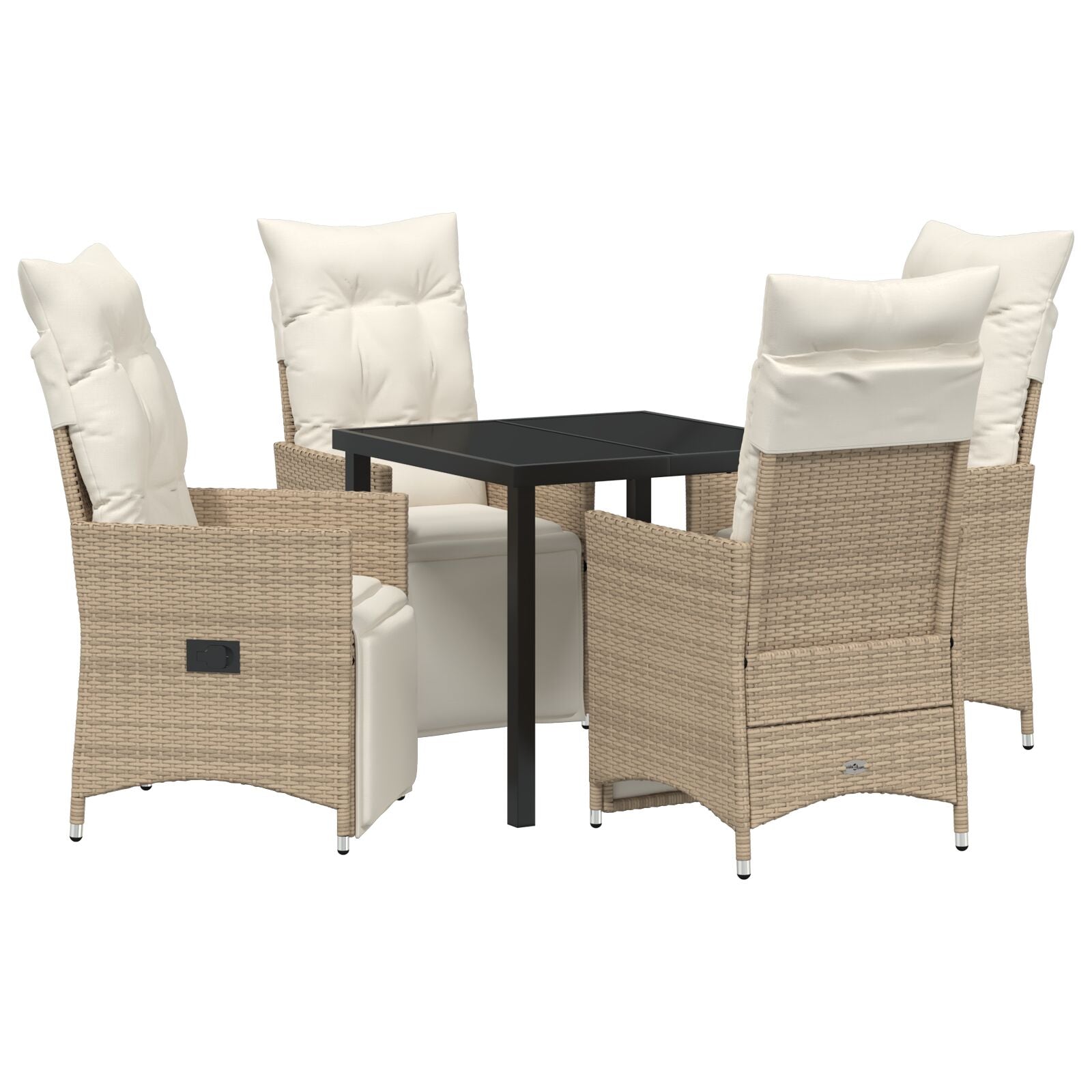 5-Delige Tuin Eetset Met Kussens Beige Poly Riet