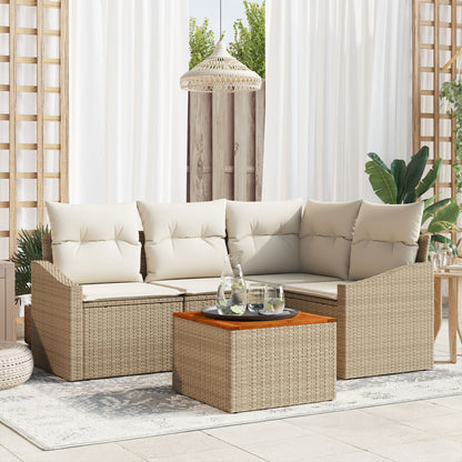 5-Delige Tuinbank Set Met Kussens Beige Poly Rattan Acacia
