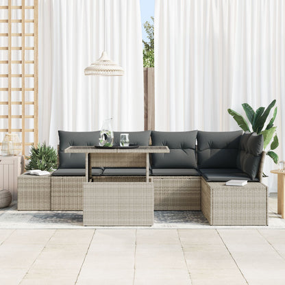 Tuin Sofa Set Set Van 6 Beige, Grijs Riet, Polyester, Staal