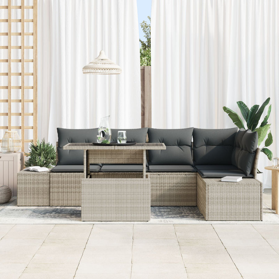 Tuin Sofa Set Set Van 6 Beige, Grijs Riet, Polyester, Staal