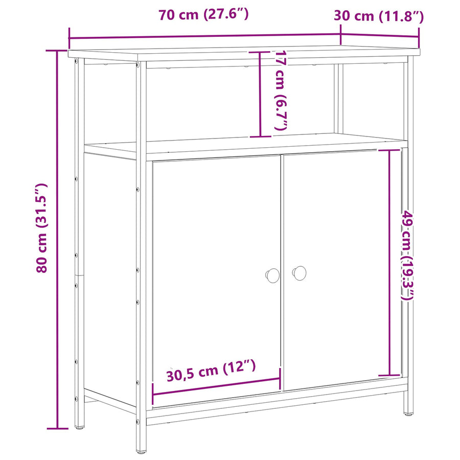 Wandkast Zwart Eiken 69,5X34X90 Cm Geengineerd Hout