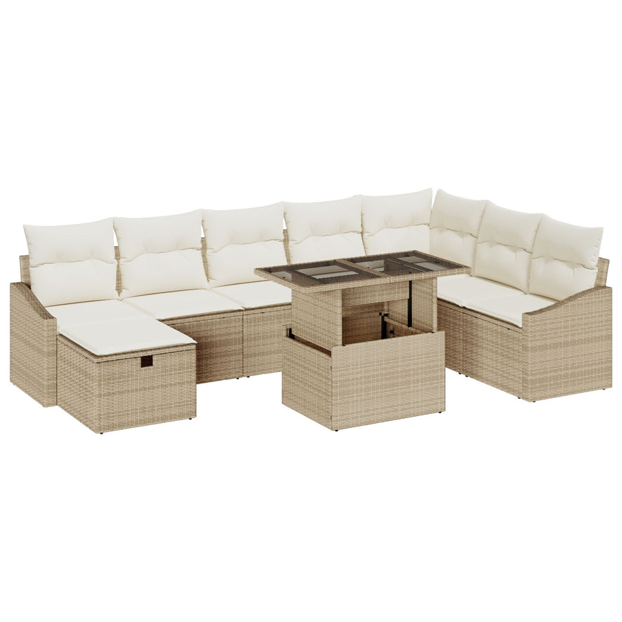 9 Delige Tuin Sofa Set Met Kussens Beige Poly Rattan