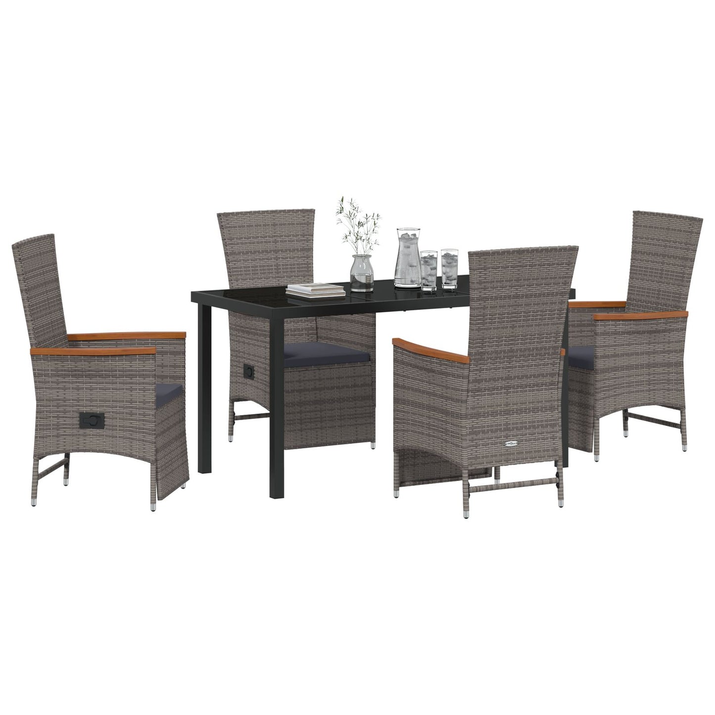 5 Delige Tuin Eetset Met Kussens Grijs Poly Rattan