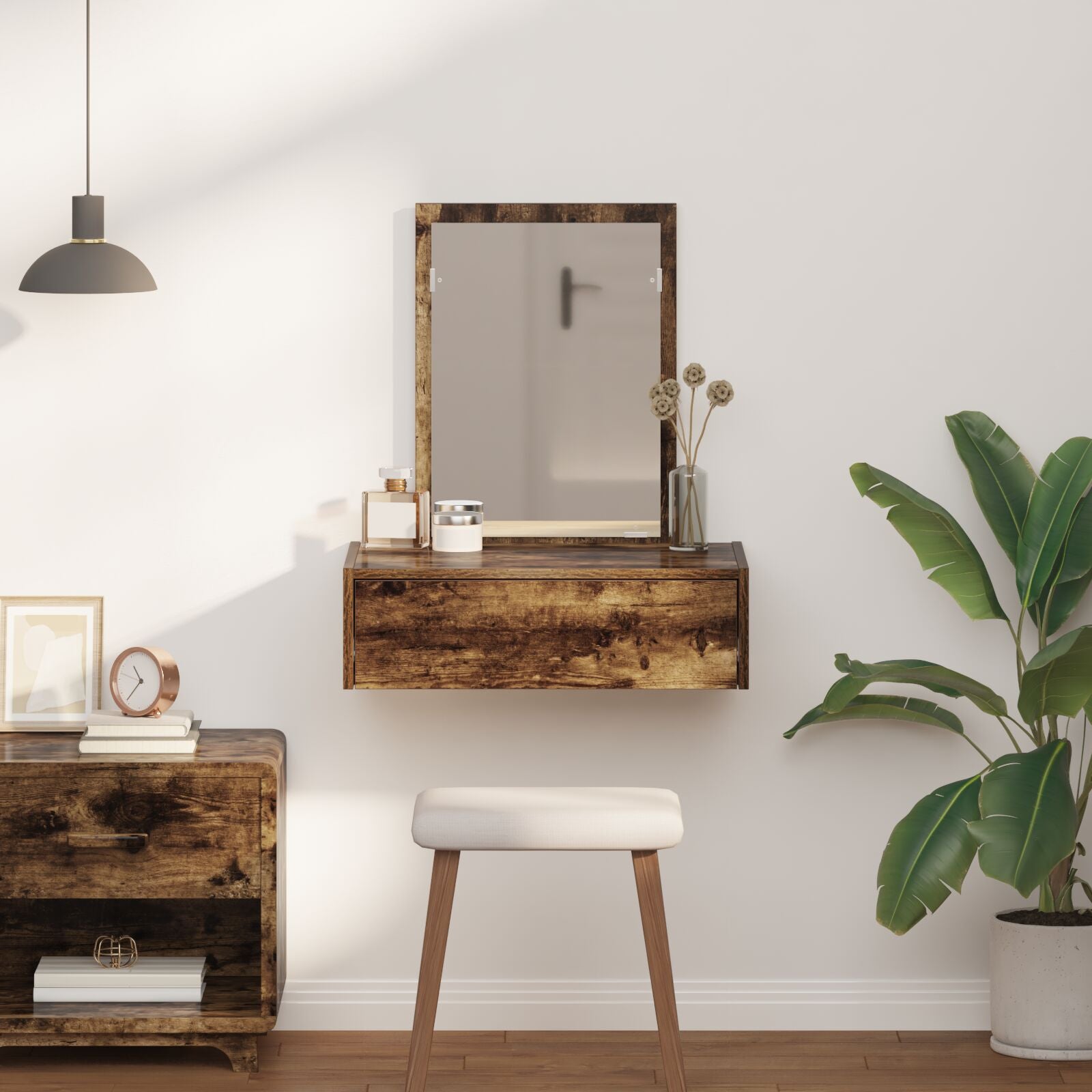 Wandkaptafel 60 x 40 x 70 cm Gerookt eiken zonder LED