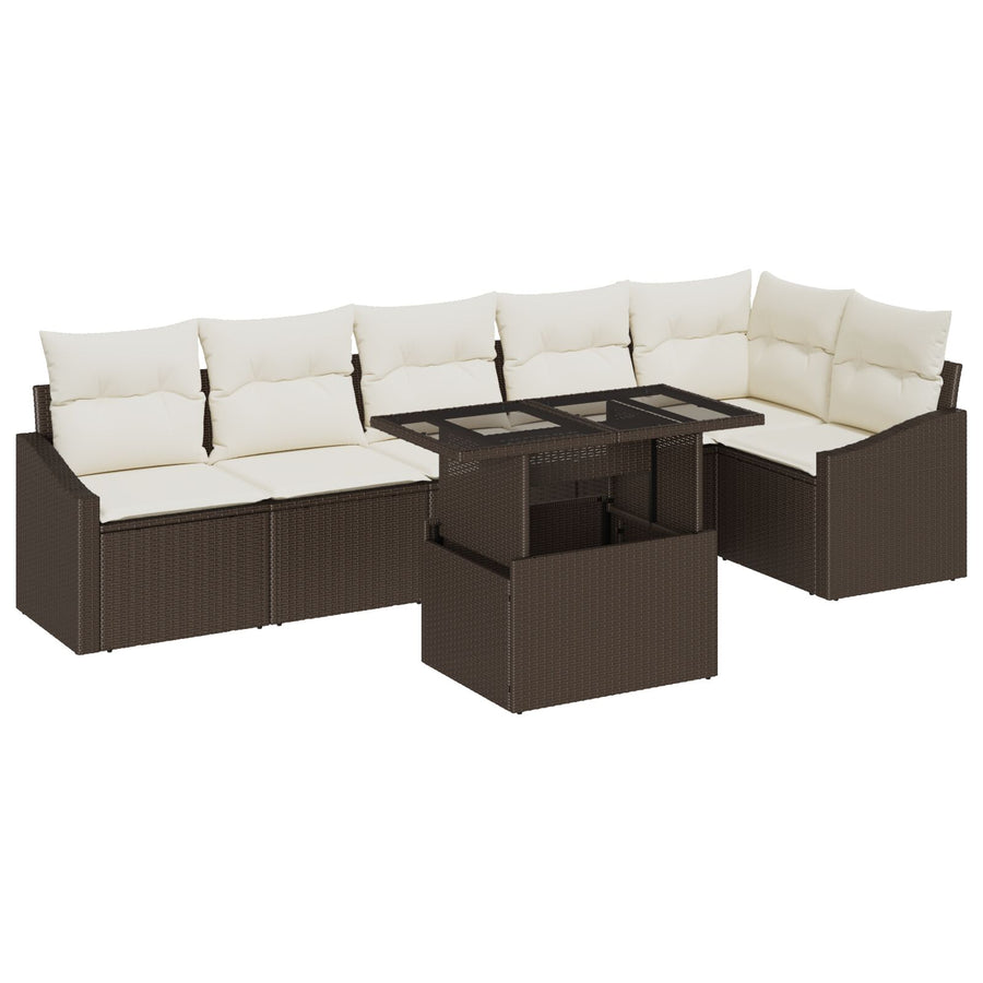7 Persoons Tuin Sofa Set Met Kussens Bruin Poly Rattan