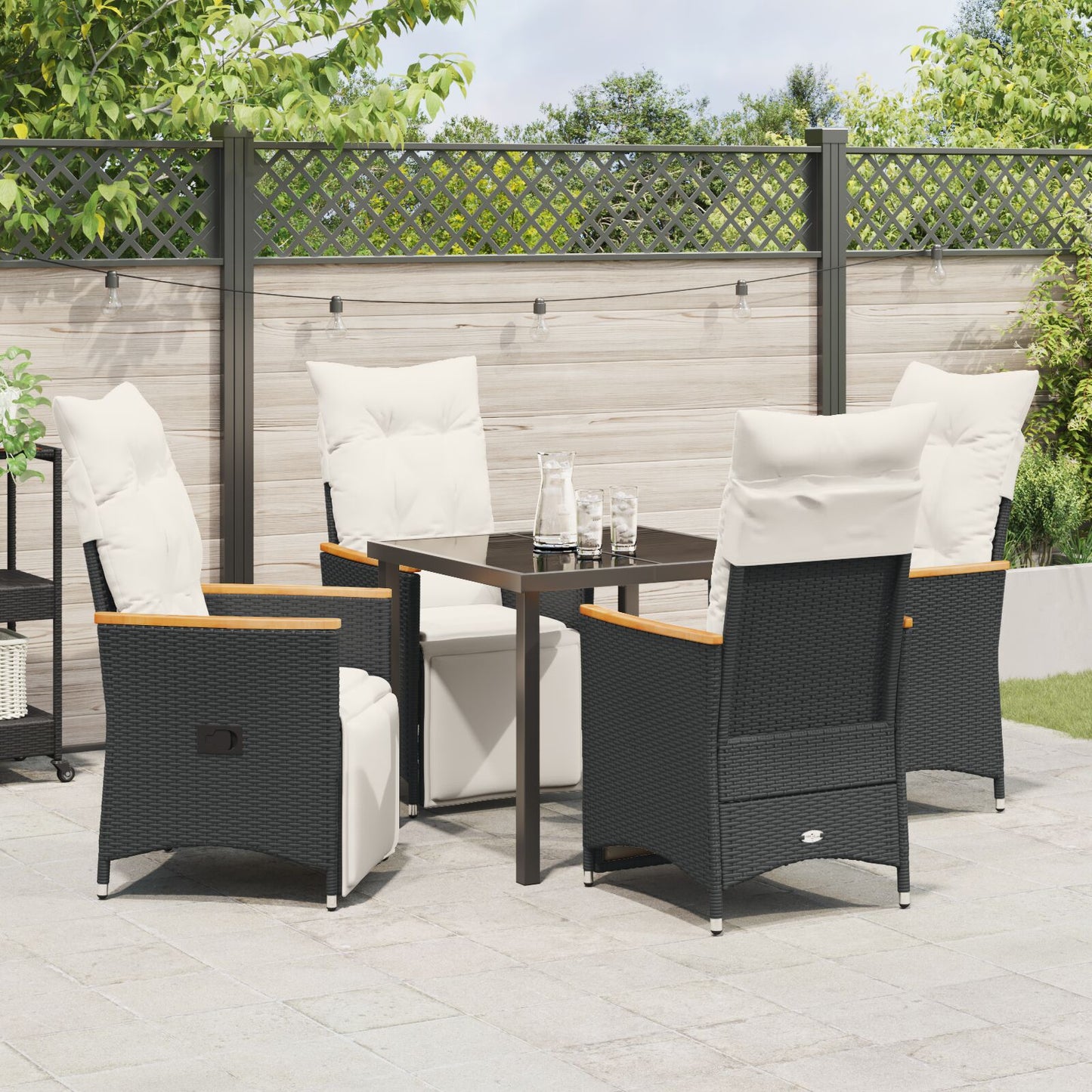 5-Delig Tuin Eetset Met Kussens Zwart Poly Rattan