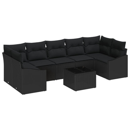 8-Delige Tuinbankenset Met Kussens Zwart Poly Rattan