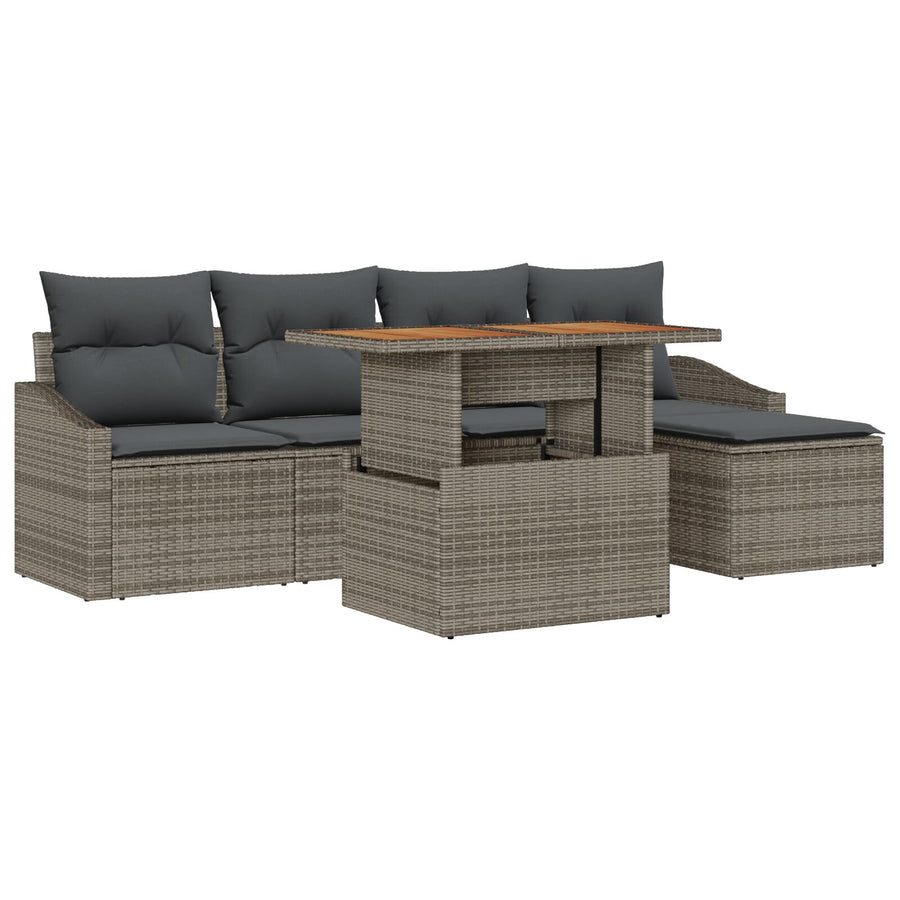 6-Delige Tuin Eetset Met Kussens Grijs Poly Rattan Acacia